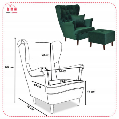 Fotel uszak Gaja z podnóżkiem, skandynawski Family Meble GLAMOUR solon