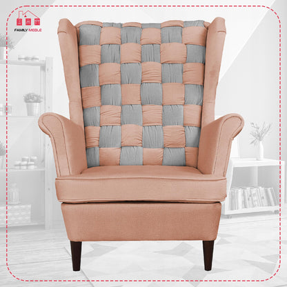 Fotel uszak Carol Duo skandynawski Family Meble łososiowo szary, róż