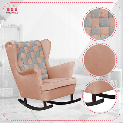 Fotel uszak bujany Carol Duo Family Meble beżowy pudrowy pastelowy kratka