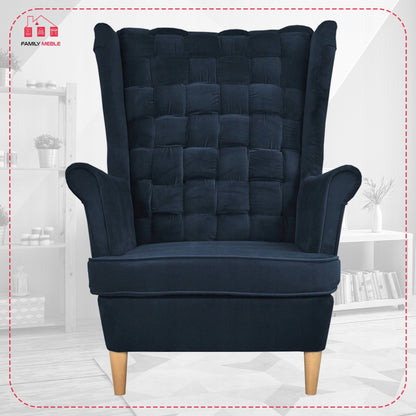 Fotel uszak Carol z podnóżkiem skandynawski Family Meble granatowy