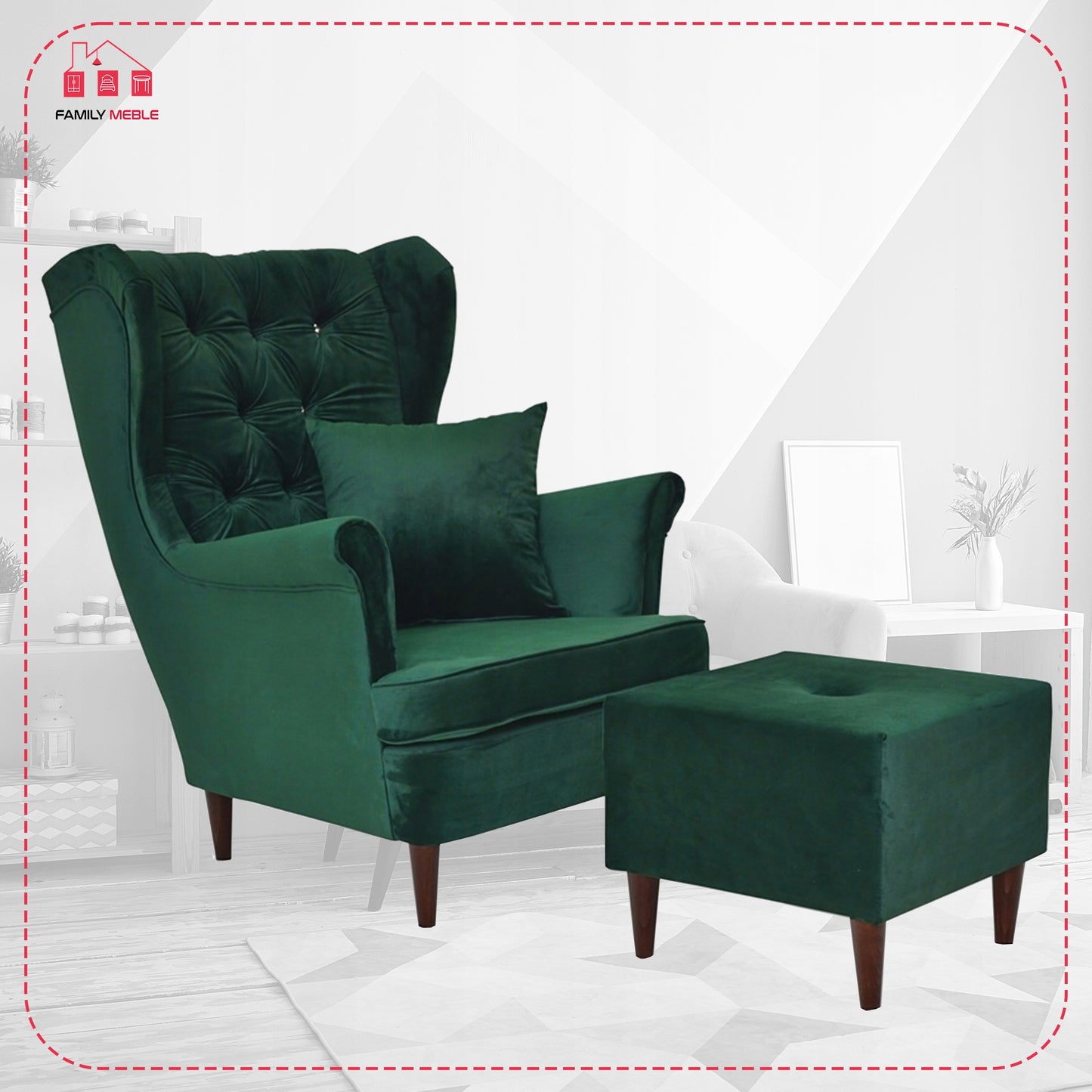 Fotel uszak Gaja z podnóżkiem, skandynawski Family Meble GLAMOUR solon