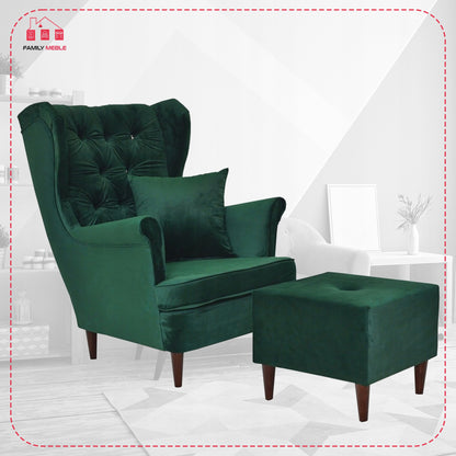 Fotel uszak Gaja z podnóżkiem, skandynawski Family Meble GLAMOUR solon