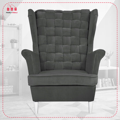 Fotel uszak Carol z podnóżkiem skandynawski Family Meble ciemny szary