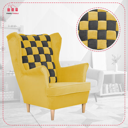 Fotel uszak Carol Duo skandynawski Family Meble żółto czarny paski