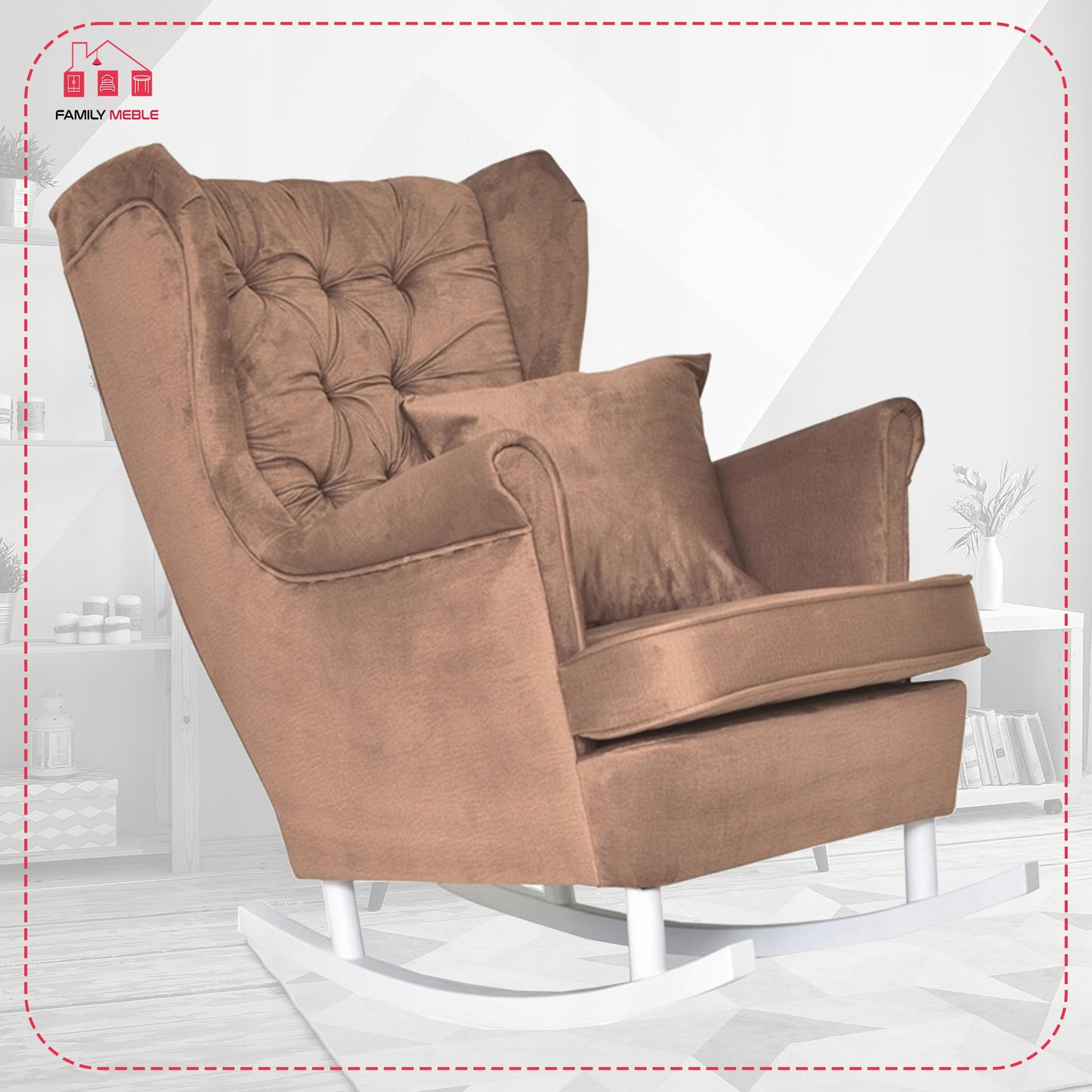 Fotel uszak Gaja bujany skandynawski Family Meble perłowy łososiowy