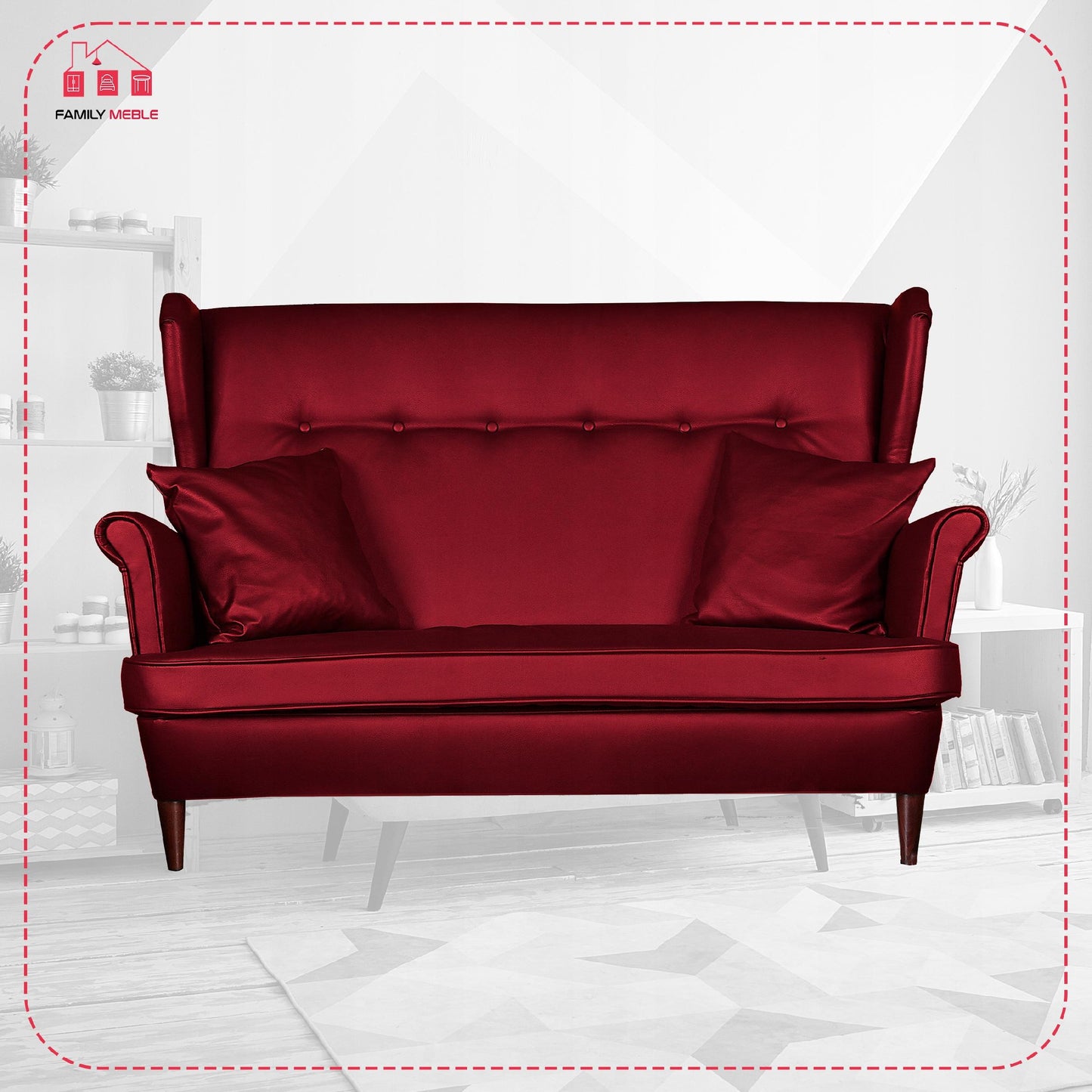 Sofa kanapa uszak eko skóra skandynawska nie rozkładana Family Meble bordo