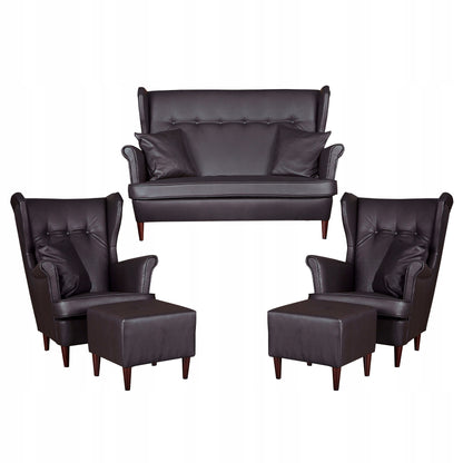 Zestaw wypoczynkowy mebli uszak Eko skóra sofa fotele pufy Family Meble komplet