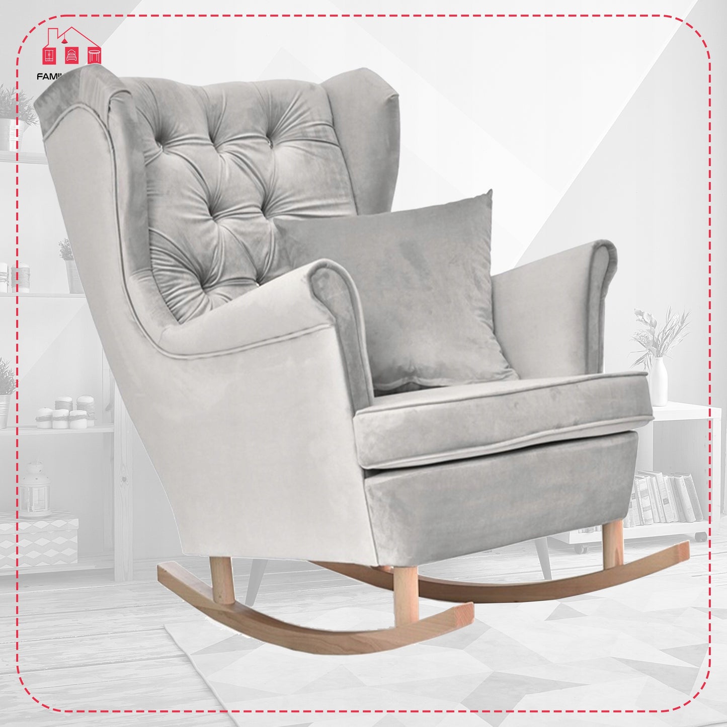 Fotel uszak Gaja bujany skandynawski Family Mebl popielaty jasno szary