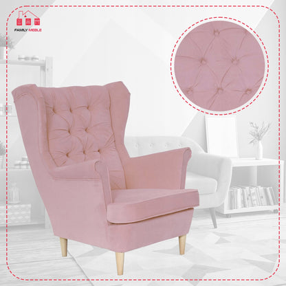 Fotel uszak Gaja skandynawski Family Meble pudrowy różowy jasny wygod