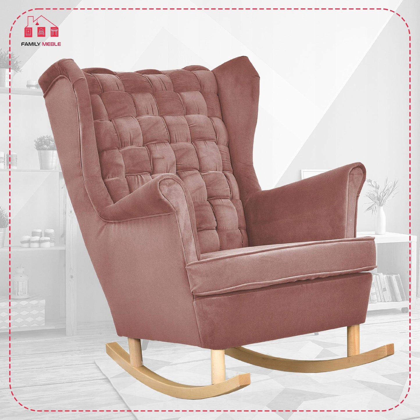 Fotel uszak Carol bujany skandynawski Family Meble brudny różowy