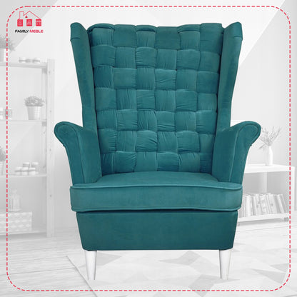 Fotel uszak Carol z podnóżkiem skandynawski Family Meble turkusowy