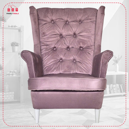 Fotel uszak Gaja z podnóżkiem skandynawski Family Meble liliowy salon